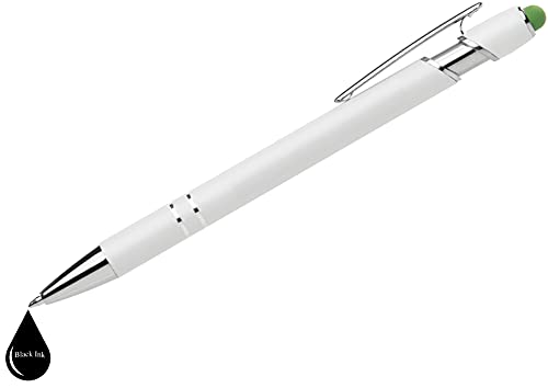 Premium Custom Pens with Stylus | Beautiful White | Personalized Soft-Touch Metal Printed Name Pens w/Black Ink - Imprinted w/Name or Message - 12 pack
