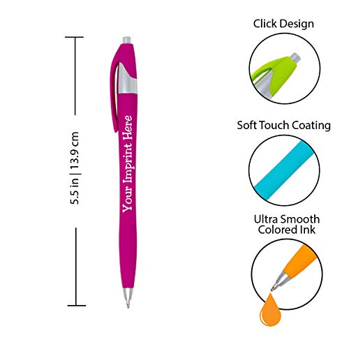 Custom Colored Ink Pens Soft-touch | Neon Ink Colors | Personalized Imprinted Message of Choice - 12 pcs/pack