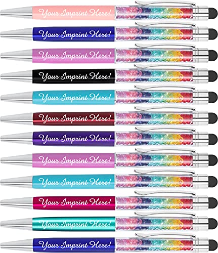 Personalized Crystal Prism Pens with Stylus - Metal Gem Pen - Custom Metallic Printed Name Pens with Black Ink - Imprinted with Message | Pens for Women | 12 pcs/pack