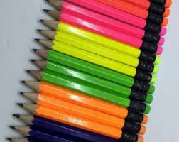 Half Pencils with Eraser - Golf, Classroom, Pew, Short, Mini, Small. Church, Non Toxic - Hexagon, Sharpened, 2 Pencil, Color - (Assorted Neon Colors), (Box of 48) Golf Pocket Pencil