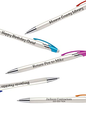 Custom Pens with Stylus - The Pearl - Personalized Metallic Printed Name Pens with Black Ink - Imprinted with Logo or Message - Great Gift Ideas - FREE PERSONALIZATION 12 pack