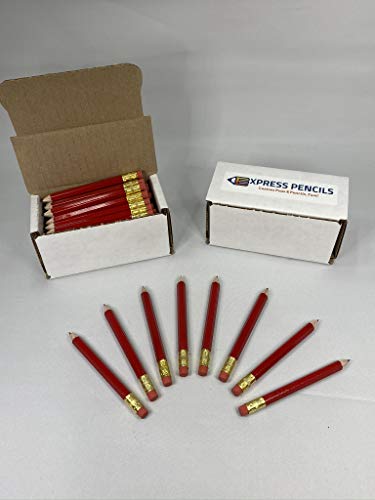 Red Golf Pencils with Eraser - Half, Classroom, Pew, Short, Mini, Small, Non Toxic - Hexagon, Sharpened, 2 Pencil, Color - Red, Pkg of 36 Pocket Pencils