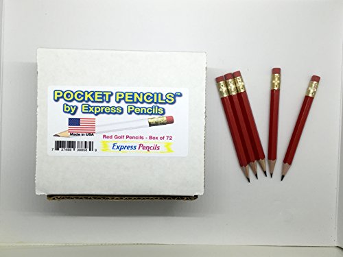Half Pencils with Eraser - Golf, Classroom, Pew - Hexagon, Sharpened, 2 Pencil, Color - Red, Box of 72, Pocket Pencils