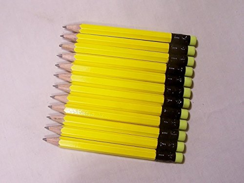 Half Pencils with Eraser - Golf, Classroom, Pew - Hexagon, Sharpened, 2 Pencil, Color - Neon Yellow, Box of 72 Pocket Pencils