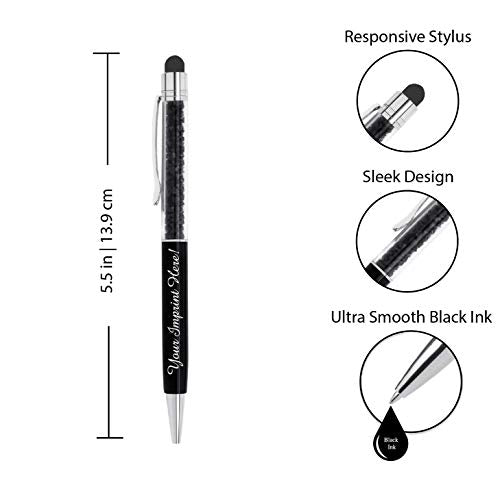 Personalized Crystal Pens with Stylus - Metal Gem Pen - Custom Metallic Printed Name Pens with Black Ink - Imprinted with Message | Great for Her | 12 pcs/pack