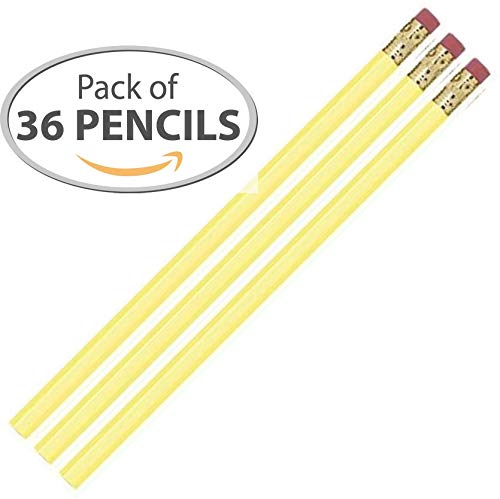Yellow (Pastel) Hexagon #2 Pencil, Eraser. 36 Pack.- Express Pencils