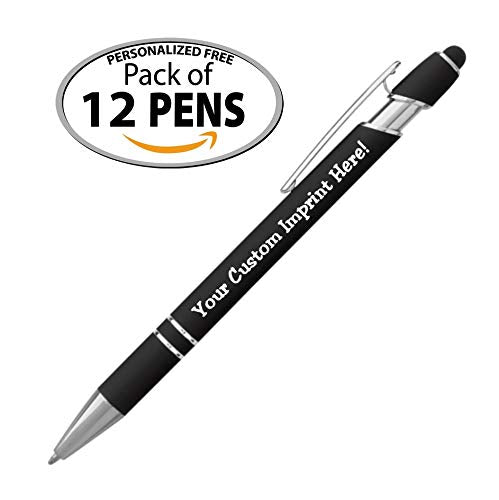 Personalized Pens - Rainbow Rubberized Soft Touch Ballpoint Pen with Stylus Tip is a stylish, premium metal pen, black ink, medium point.- Includes FREE PERSONALIZATION (Box of 12)
