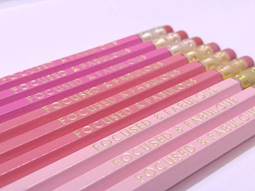 FOCUSED & FABULOUS Pencils. - Set of 12 - Colors available: Deep, Regular & Pastel Pink - Fun Cute Pencils. Gifts for Her. Back to school supplies. USA Made