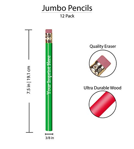Jumbo Custom Pencils Personalized imprinted with your Name, Logo or Message - Express Pencils Pack of 12