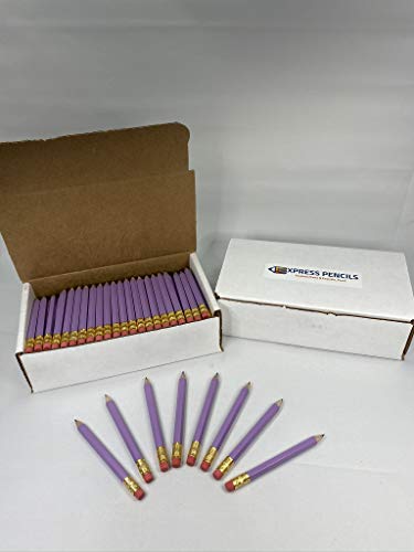 Express Pencils Half Pencils with Eraser - Golf, Classroom, Pew, Mini, Short, Non Toxic, Hexagon, Sharpened, 2 Pencil, Color - Lilac (purple), Box of 144, (1 gross) Golf Pocket Pencils TM