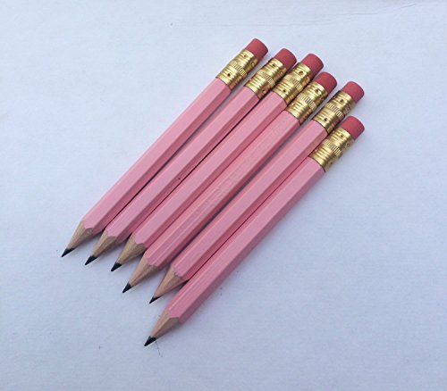 Half Pencils with Eraser - Golf, Classroom, Pew, Short, Mini, Non Toxic - Hexagon, Sharpened, 2 Pencil, Color - Pastel Pink, Box of 144 Pocket PencilsTM