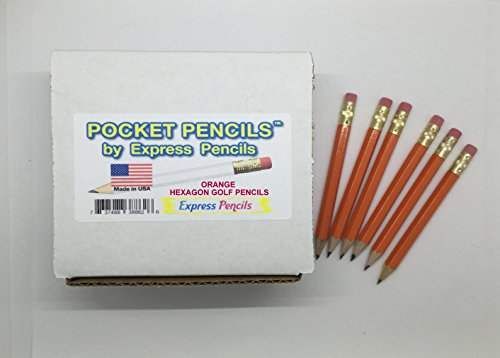 Half Pencils with Eraser - Golf, Classroom, Events, School, Pew, Short, Mini, Small, Non Toxic - Hexagon, Sharpened, 2 Pencil, Color - (Orange Box of 144), (1 gross) Golf Pocket Pencils