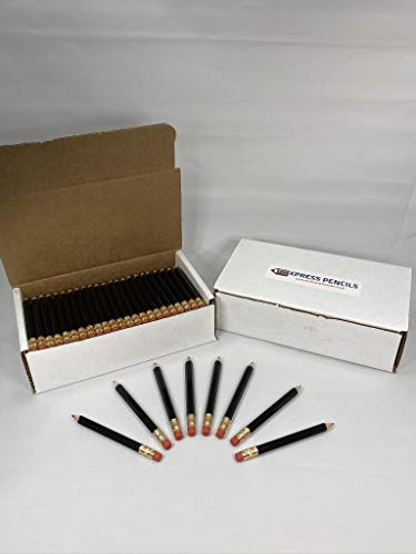 Half Pencils with Eraser - Golf, Classroom, Pew, Short, Mini, Small, Non Toxic - Hexagon, Sharpened, 2 Pencil, Color - Black, Box of 144, (1 gross) Golf Pocket Pencils