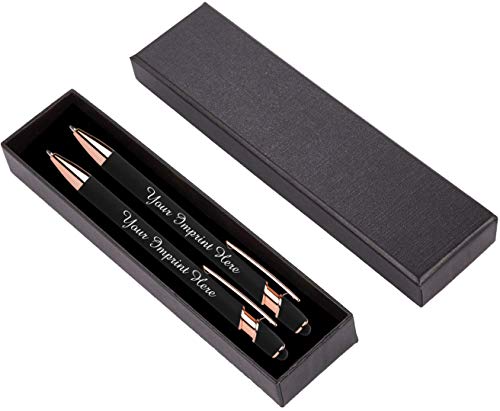 Express Pencils Personalized Pens Gift Set - 2 Pack of Rose Gold Soft Touch Metal Pens w/gift box - Luxury Ballpoint Pen Custom Engraved with Name or Message | Perfect for Him or Her