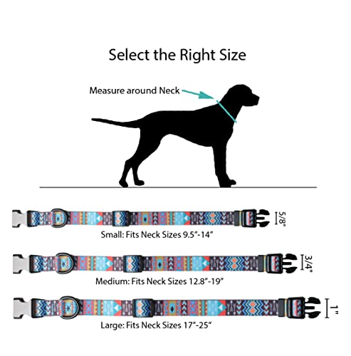 Personalized Dog Collar Tribal - Custom Engraved ID Tag Aztec - Small Medium or Large Size with Half Metal Buckle
