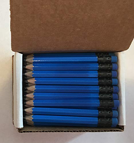 Half Pencils with Eraser - Golf, Classroom, Pew, Short, Mini, Small. Church, Non Toxic - Hexagon, Sharpened, 2 Pencil, Color -(Neon Blue) Colors, Box of 72 Golf Pocket Pencil
