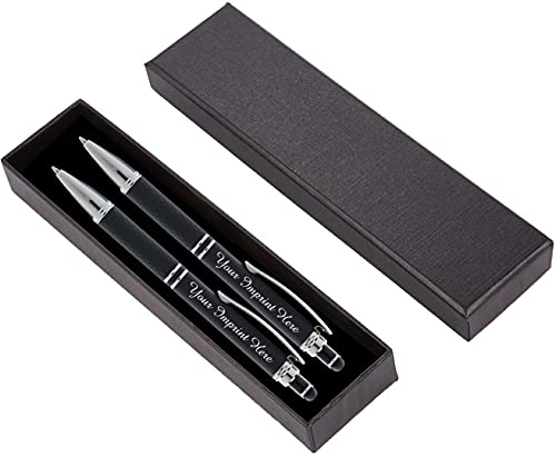 Personalized Pens Gift Set - 2 Pack of Soft Touch Metal Pens w/gift box - Luxury Ballpoint Pen Custom Engraved with Name or Message | Perfect for Him or Her