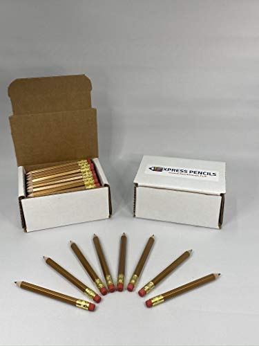 Half Pencils with Eraser - Golf, Classroom, Pew, Pocket -#2 Hexagon, Sharpened, (Box of 48). Color Choice: Gold