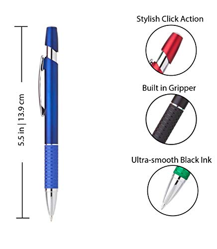 Metallic Ballpoint Pens w/Click Action - Black writing ink (4 Pack)