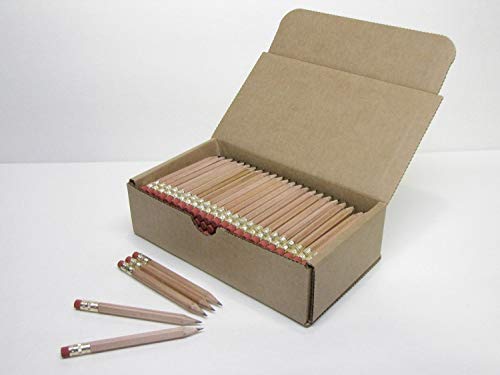 Half Pencils with Eraser - Golf, Classroom, Pew, Short, Mini, Non Toxic, Wooden, Hexagon, Sharpened, 2 Pencil, Color - Natural Wood, Box of 72, (Half Gross) Golf Pocket Pencils TM