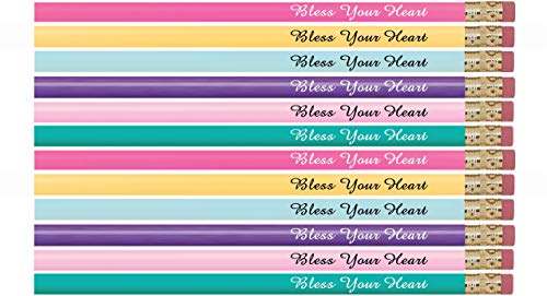 Bless Your Heart Round Pencils | Southern Exclamations| Southern Phrases | Inspirational Quotes | USA Made-NON Toxic #2 Lead Pencils (Package of 12)