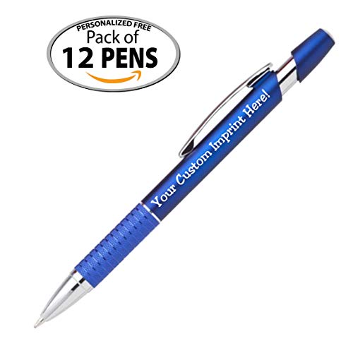 Personalized Ballpoint Pens Click action Custom Black writing ink - The Sleeker - Full color Printed Name Pens with Your Logo/Text/Message FREE PERSONALIZATION - 12 Qty