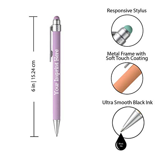 Pastel Custom Pens with Stylus - Soft Touch Design - Personalized Metal Frame Printed Name Pens with Black Ink - Imprinted with Logo or Message