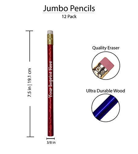 Jumbo Custom Pencils Personalized - Glitz & Glitter - imprinted with your Name, Logo or Message - Express Pencils Pack of 12