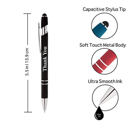 "Thank You" Premium Gift Stylus Pens Gift Set - 2 Pack of Soft Touch Metal Pens w/gift box - 2 in 1 Combo Pen for Events, Employee Appreciation & More