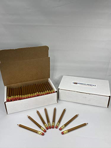 Box of 144 Half Pencils with Eraser Golf, Pocket, Classroom, Pew, Short, Pocket, Mini, Small, Non Toxic Hexagon, Sharpened, 2 Pencil, Color Gold (1 gross) Golf Pencil