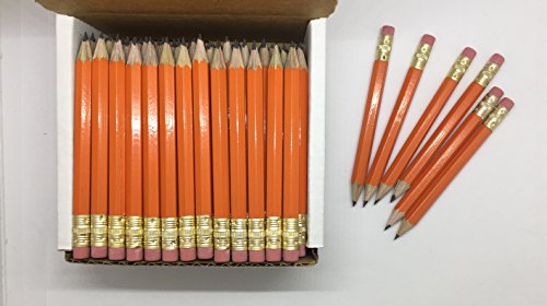 Half Pencils with Eraser - Golf, Classroom, Events, School, Pew, Short, Mini, Small, Non Toxic - Hexagon, Sharpened, 2 Pencil, Color - (Orange Box of 144), (1 gross) Golf Pocket Pencils