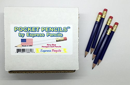 Half Pencils with Eraser - Golf, Classroom, Pew - Hexagon, Sharpened, 2 Pencil, Color - Navy, Box of 72, Golf Pocket Pencils TM