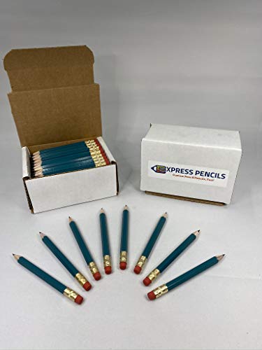 Express Pencils Half Pencils with Eraser - Golf, Classroom, Pew, Short, Mini, Non Toxic, Wooden, Hexagon, Sharpened, 2 Pencil, (Color - Teal), (Box of 48), Half Gross Golf Pocket Pencils
