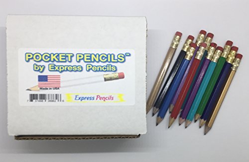 Half Pencils with Eraser - Golf, Classroom, Pew, Short, Mini - Hexagon, Sharpened, Non Toxic, Non-Smudge, 2 Pencil, Wood Cased, Color -Assorted Mix of Colors, (Box of 48) Golf Pocket Pencils