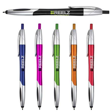 The Glide Ballpoint Pen with Stylus. Click action Custom Personalized Black writing ink. Full color Printed Name pens. Office with Your Logo/Message FREE PERZONALIZATION - 14 Qty (Silver)