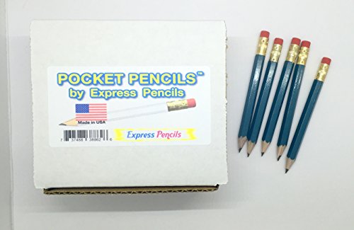 Half Pencils with Eraser - Golf, Classroom, Pew, Short, Mini, Small, Non Toxic, Wooden, Hexagon, Sharpened, 2 Pencil, (Color - Teal, Box of 72), (Half Gross) Golf Pocket Pencils