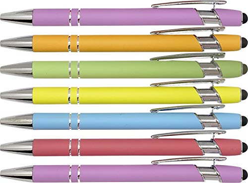 Pastel Rubberized Soft Touch | Rainbow of Color | Ballpoint Pen with Stylus Tip a stylish, premium metal pen, black ink, medium point