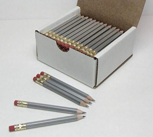 Half Pencils with Eraser - Golf, Classroom, Pew, Short, Mini, Non Toxic, Hexagon, Sharpened, 2 Pencil, Color: Silver, Box of 144, (1 Gross) Golf Pocket Pencils