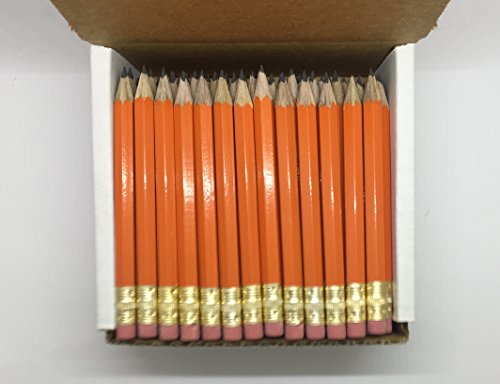 Half Pencils with Eraser - Golf, Classroom, Events, School, Pew, Short, Mini, Small, Non Toxic - Hexagon, Sharpened, 2 Pencil, Color - (Orange Box of 144), (1 gross) Golf Pocket Pencils