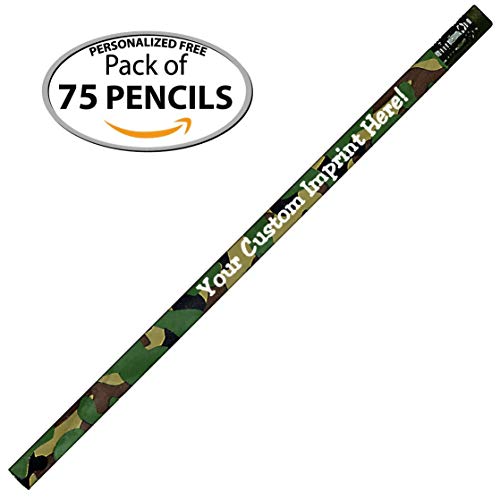 Personalized Pencils - Round - Camouflage - Custom Printed with your message, text or logo - by Express Pencils - 75 boxed FREE PERZONALIZATION Great gift idea