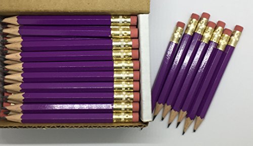 Half Pencils with Eraser - Golf, Classroom, Pew, Short, Mini, Small. Church, Non Toxic - Hexagon, Sharpened, 2 Pencil, Color - Light Purple, Box of 72 (1/2 Gross) Golf Pocket Pencils