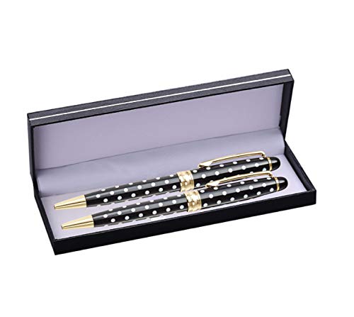 Polka Dot Ballpoint Pens Gift Set - 2 Pack of Luxury Metal Pens w/gift box | Perfect for Her
