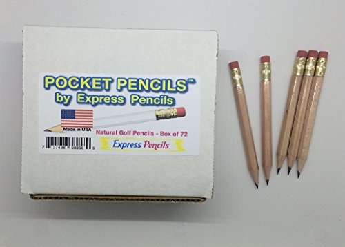 Half Pencils with Eraser - Golf, Classroom, Pew, Short, Mini, Non Toxic, Wooden, Hexagon, Sharpened, 2 Pencil, Color - Natural Wood, Box of 72, (Half Gross) Golf Pocket Pencils TM