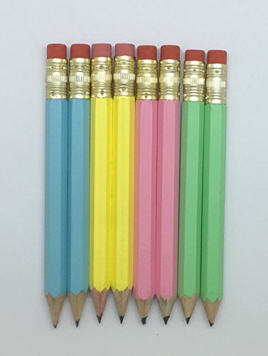 Half Pencils with Eraser - Golf, Classroom, Pew, Short, Mini - Hexagon, Sharpened, Non Toxic, 2 Pencil, Color - Assorted Pastels, (Box of 48) Golf Pocket Pencils by Express Pencils