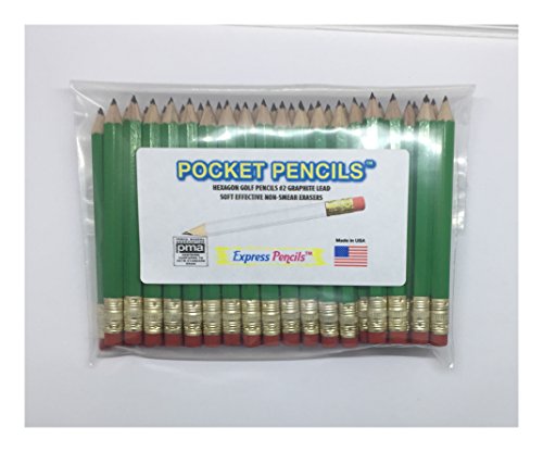 Bright Green Golf Pencils with Eraser - Half, Classroom, Pew, Short, Mini, Small, Non Toxic - Hexagon, Sharpened, 2 Pencil, Color - Bright Green Pkg of 36 Pocket Pencils