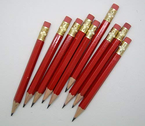 Half Pencils with Eraser - Golf, Classroom, Events, School, Pew, Short, Mini, Small, Non Toxic - Hexagon, Sharpened, 2 Pencil (Color - Red, Box of 48) Golf Pocket Pencils