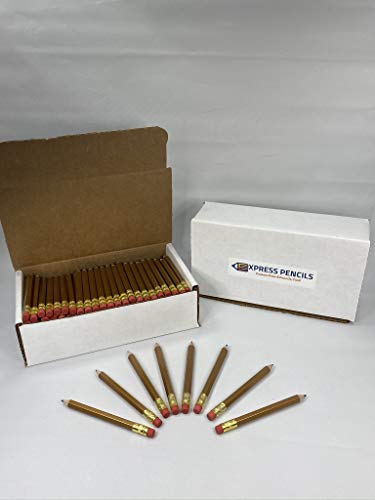 Half Pencils with Eraser - Golf, Classroom, Pew, Short, Mini, Non Toxic - Hexagon, Sharpened, 2 Pencil, Color - Gold, Box of 144 (1 Gross) Pocket PencilsTM