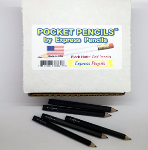 Half Pencils with Eraser - Golf, Classroom, Pew, Short, Mini - Hexagon, Sharpened, Non Toxic, 2 Pencil, Color - Black Matte, (Box of 48) Golf Pocket Pencils
