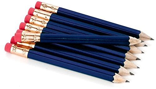 Golf Pencils with Eraser - Half, Classroom, Pew, Short, Mini, Small, Non Toxic - Hexagon, Sharpened, 2 Pencil, Color - Royal Blue, Pkg of 36 Pocket Pencils