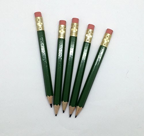 Half Pencils with Eraser - Golf, Classroom, Pew, Short, Mini, Non Toxic- Hexagon, Sharpened, 2 Pencil, Color - Army Green, Box of 144 (gross) Golf Pocket Pencils